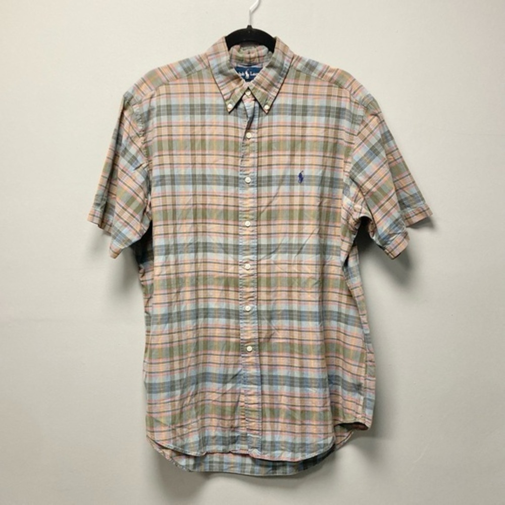 Ralph‎ Lauren Mens Large Classic Fit Short Sleeve Plaid Button Down Shirt Cotton